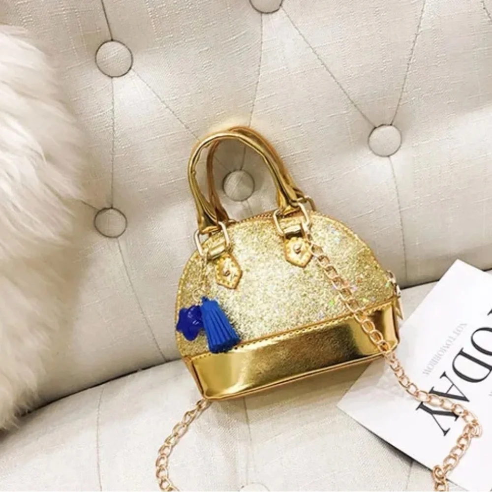 Sparkling Gold Kids Handbag with Top handles